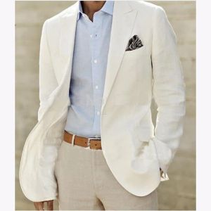 Abiti di lino in avorio Abito da uomo fatto personalizzato Blazer bianca e pantaloni abiti da lino da uomo per smoking per matrimoni per uomo abito da sposa su misura