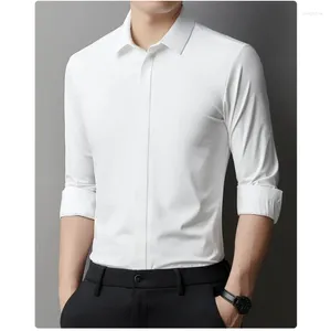 Herrklänningskjortor High End Hidden Button Lyxig långärmad skjorta Business Top Wrinkle-Resistent Non-Iron Solid Men Clothing C0101