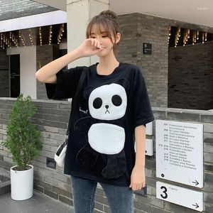 Kvinnors T -skjortor Summer Cute Fluffy Panda Short Sleeve Tops Women O Neck Y2k Indie Loose Casual 2024 Fashion Cartoon Vintage Tees