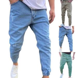 Herren Jeans 2023 Herbst Slim Fit Mens Solid Color Closer Elastic Taille Hosen Street Kleidung Jogging Denimhose Q240427