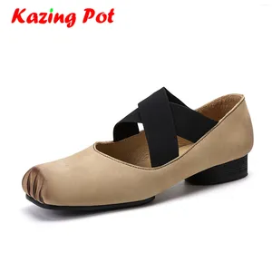 Casual Shoes Krazing Pot Gladiator Cow Skin Square Toe Women Gorgeous Summer Modern Street Wear Low Heels Ballet Dancer Slip On Pumps