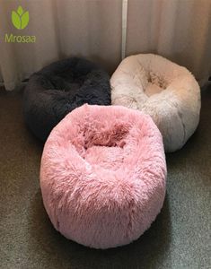 Långt plysch Super Soft Pet Round Bed Kennel Dog Cat Bekväm Sleeping Cusion Winter House For Cat Warm Dog Beds Pet Products6197965