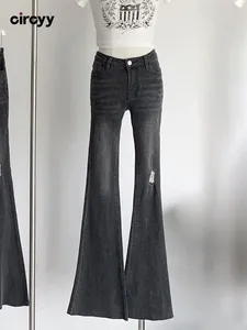 Jeans da donna Circyy Y2K strappato per le donne pantaloni bagliori grigi ad alta vita