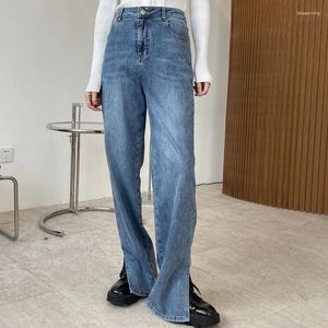 Jeans femininos Primavera e outono Casual Cor Solid High Split Straight