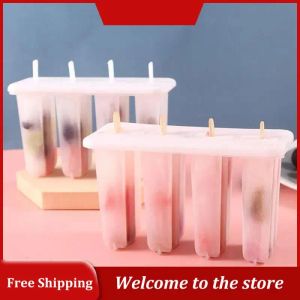 Verktyg glassformar 4 popsicle mögel set Popsicle Ice Tray Ice Cream Reanvändbar med Stick Cover Ice Mold Kitchen Accessories