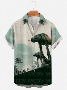 Men's Casual Shirts Alien Mecha 3D Print Summer Classic Style Mens Fashion Hawaiian Dress Social Retro Shirt Blouse Camisas Casuais Slim Fit