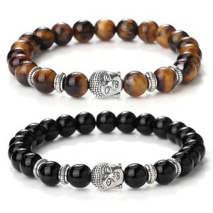 Beaded Charm Vintage Buddha Beads Bracelet Mens Natural Tiger Eye Malachite Black Lava Stone Chakra Womens Bileklik Jewelry