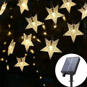 Dekorationer Solar Star String Lights Outdoor Waterproof LED Solar Powered Fairy Lights For Christmas Patio Garden Yard Veranda Wedding Decor