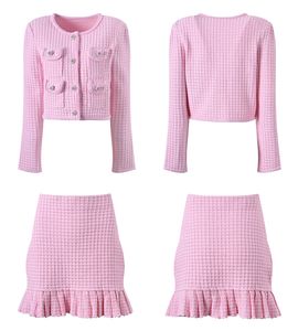 416 2024 Spring Summer Two Pieces Set Crew Neck Empire Pink Long Sleeve Empire Kort kjol YL