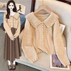 Women's Knits 2024 Spring Large Size Slim Sweater Top Doll Neck High End Fashion Fat Girl Knitted Cardigan Coat