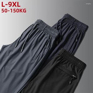 Men's Pants Plus Size 9xl 150kg Men Thin Breathable Quick Dry Hiking Outdoor Sporting High Stretch Mens Multi-Pocket Trousers