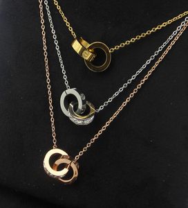 2019 hela guldpläterade dubbelringar hänge halsband choker 316l rostfritt stål två cirkel ringar halsbandsmycken för kvinnor2877865
