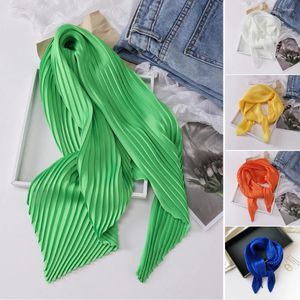 Harvkorean Fashion Silk Square Scarf Pleated Small Hair Scarfs Tryckt långt band Neutral pannband foulard halsduk