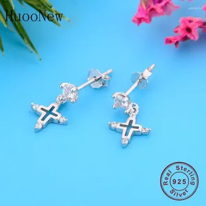 Orecchini per borchie 925 Punk Silver Punk Minimalista Openwork Cross Zirconia Orecchie di Orerazione Brinco ragazze Pendomes Ear Piercing Whosale