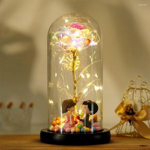 Fiori decorativi Eternal Rose Artificiale Flower Glass Cover decorazione Luce LED Light in Wedding San Valentino Regalo della mamma