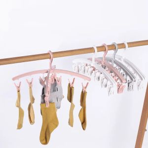 Organização Multi Clip Sock Secying Rack, clipe de roupa de baixo à prova de vento, cabide dobrável do aluno do dormitório, clipe de secagem doméstica, cabide de plástico