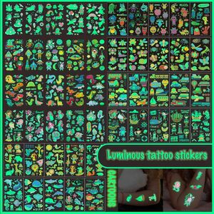 Tatueringsöverföring 5st/Lot Luminous Tattoo Face Temporär färg Unicorn Mermaid Dinosaur Tattoo Child Cute Tattoo Sticker Body Tattoo For Kids 240426