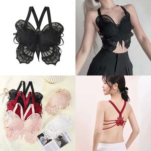 BRA BRASFLY BRASFLY para mulheres Sexy Lace Backless Crop Top Hollow Out Bralette Roufet