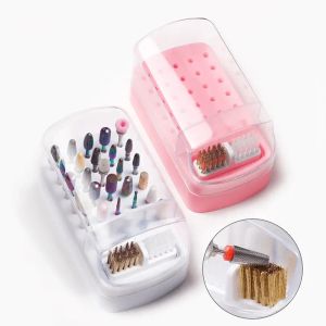 Bits Storage Box 2in1 Nail Art Drill Grinding Storage Holder Polish Head Bit Clean The Manicure Sanding Head Brush Display 30 Holes