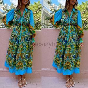 Basic Casual Dresses Designer Dress New Printed Cardigan Lace up Flap Collar Long sleeved Dress for Women