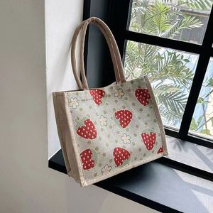 حقيبة حمل متسوق للأزياء أفقي طباعة اليد حقيبة يد فاخرة القماش Linen Beach Big Travel Shopping Bag12