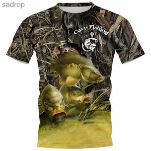 Men's T-Shirts Carp Fishing Full Print T-shirt Popular in Summer 2022 Mens 3D Catfish Print T-shirt Short Sleeve Casual TopXW