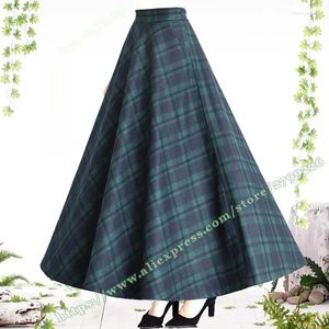 Kjolar 2024 plus size kvinnors rutiga vintage stil ull elegant lång maxi stor hem paraply damer kjol vinter kvinna kläder