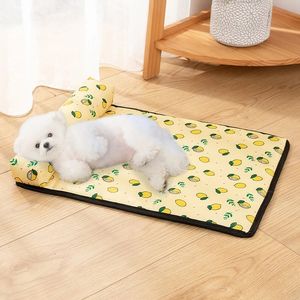 Dog Bed Mat Summer Cooling Pad Pet Sleeping with Pillow Dogs Cats Ice Silk Blanket Cama Perro 240418