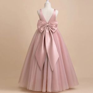 Spiegel elegante Mädchen Big Bow Kleid Teen Girl Weiß Erstkommunion Zeremonie Lange Robe Kleidung Kinder Bridesmild Hochzeit Vneck Vestidos