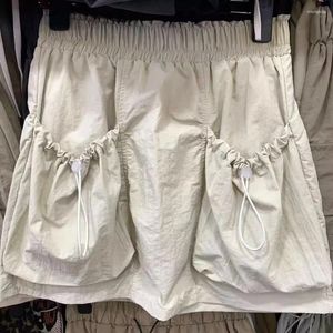 スカートハイウエストビンテージファッションダブルポケット女性のための夏のドローストリングゆるい因果誘発性迅速な乾燥貨物スカート