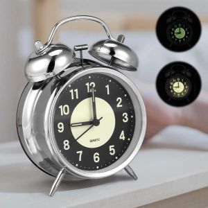 Accessories Super Loud Alarm Clock Metal Twin Bell Alarm Clock with Night Light Retro Bedside Clock Silent Table Desk Clocks for Home Bedroo