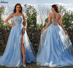 Halter Light Sky Blue Mulheres PROM Vestidos de festa de festas glamourosas Aplicado de plata