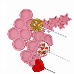 Moulds Silicone Lollipop Mold and Sticks Round Heart Flower Star Shape Hard Candy Epoxy Resin Cake Decorating Tool Baking Accessories
