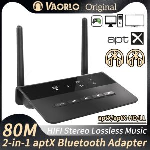 Adaptador 80m Bluetooth 5.0 Receptor de transmissor APTX HD LL Adaptador de áudio sem fio de baixa latência 3,5 mm Aux RCA Jack para Speakers de TV para PC para CAR