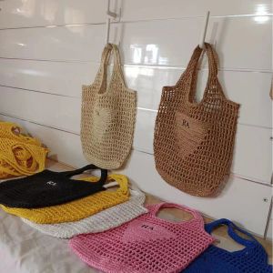 Bolsa de malha de grife clássico de letra clássica saco de compras feminina bordada bolsa de praia multicolorida bolsa de grande capacidade para saco de ombro portátil de tecido de tecido de tecido portátil