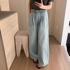 Весенние широкие ноги большие карманные джинсы для женщин 2023 Новая корейская высокая талия свободна