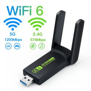 Cards 1800Mbps WiFi 6 USB Adapter 5G/2.4GHz USB3.0 Wifi Dongle Wireless 802.11ax Network Card High Gain Antenna Windows 10 11