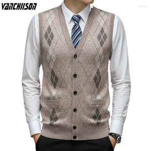 Men's Vests Men 14% Wool Vest Sleeveless Knit Buttons Down Basic Sweater Thick For Autumn Winter V Neck Business Argyle Pattern Casual 00439