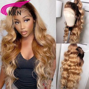 Synthetic Wigs Body Wave 4/27 Colorful 13x4 Lace Front Wig with Baby Hair Human Ombre Honey 4x4 Closed Brazilian Q240427