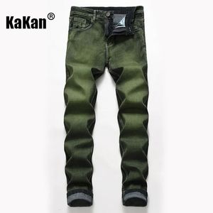Kakan - European and American Elastic Jeans Mens Wear High Street Washed Old Green Black Long Jeans K36-6671 240412