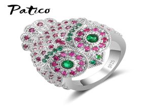 whole Atmosphere Exquisite Owl Shape Luxury Rings New Brand Bijoux Design Fashion Colorful Crystals CZ S90 Silver7602396