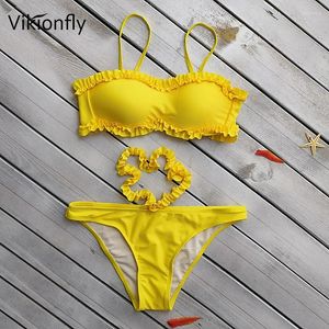 Swimwear's Swimwear Vikionfly Push Up Stuffle Swimsuit Bikini 2024 Sexy Bandeau Bandeau Bandeau da bagno per il set di bendaggi da donna