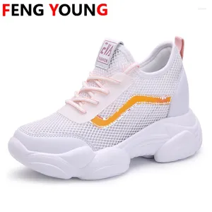 Fitnessskor sneakers kvinnor plattform superhög klack damer kil ökar höjden silver bling symfoni läder sexig