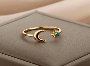Wedding Rings Zircon Moon And Star For Women Minimalist Stainless Steel Gold Glowing Couple Ring Christmas Jewellery Accessories 28846074