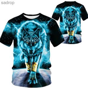 Camisetas masculinas Moda 3D camiseta masculina Trendência personalizada Animal Tiger Wolf Padrão de lobo curto Top-shirt casual O-gola o-shirtxw