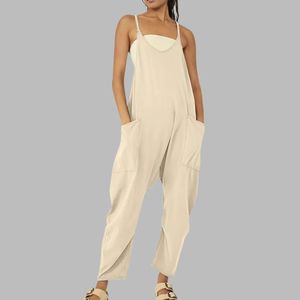 Women's V neck dungarees جيوب سراويل فضفاضة سراويل بذلة ملابس رومبير بالإضافة إلى حجم 240420