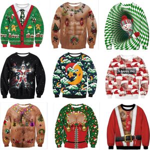 Christmas trend Hip Hop Rock men's knitted 3D printed crew neck Ugly Christmas hoodie