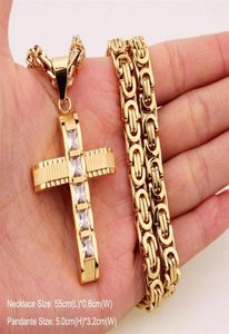 316L Stainless Steel Fashion Jewlery Byzantine Box Link Chain Necklace Cross Pendants For Men Women Hip Hop Accessories307v1054782