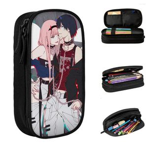 Älskling i Franxx Pencil Cases Anime Zero Two Hiro Pen Holder Bag Student Big Capacity School Supplies Cosmetic Box