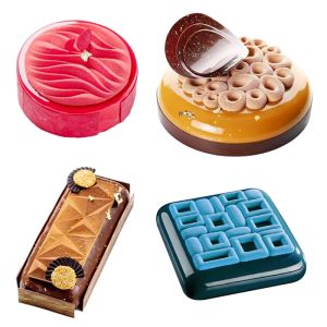 Moulds SHENHONG Cake Molds Circular Square or Rectangular Texture Silicone Mould French Dessert Baking Mold Mousse Decoration tools
